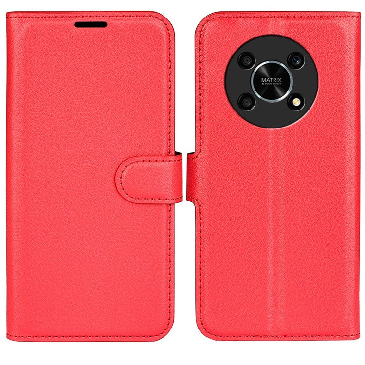 For Honor X30/Magic 4 Lite 5G Litchi Texture Phone Case Foldable Stand PU Leather Wallet Soft Shell Mobile Phone Cover - Red