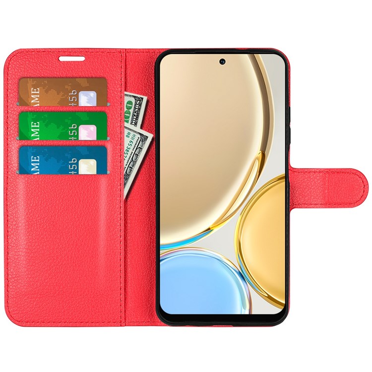 For Honor X30/Magic 4 Lite 5G Litchi Texture Phone Case Foldable Stand PU Leather Wallet Soft Shell Mobile Phone Cover - Red