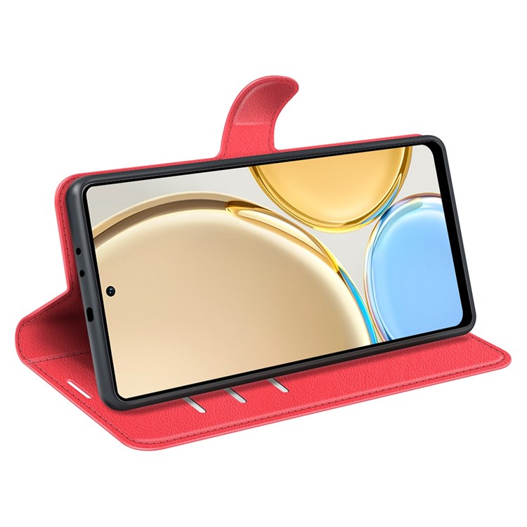 For Honor X30/Magic 4 Lite 5G Litchi Texture Phone Case Foldable Stand PU Leather Wallet Soft Shell Mobile Phone Cover - Red