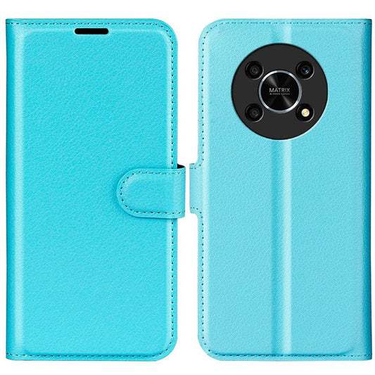 For Honor X30/Magic 4 Lite 5G Litchi Texture Phone Case Foldable Stand PU Leather Wallet Soft Shell Mobile Phone Cover - Blue