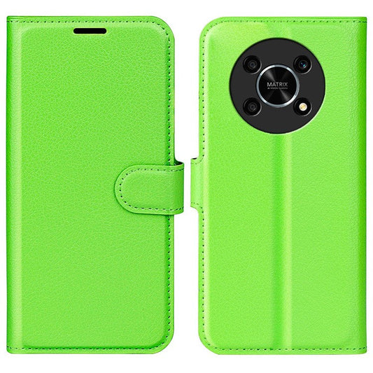 For Honor X30/Magic 4 Lite 5G Litchi Texture Phone Case Foldable Stand PU Leather Wallet Soft Shell Mobile Phone Cover - Green