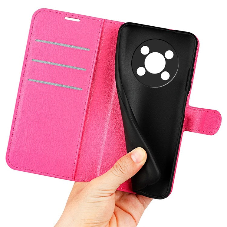 For Honor X30/Magic 4 Lite 5G Litchi Texture Phone Case Foldable Stand PU Leather Wallet Soft Shell Mobile Phone Cover - Rose