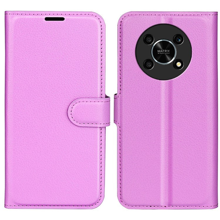 For Honor X30/Magic 4 Lite 5G Litchi Texture Phone Case Foldable Stand PU Leather Wallet Soft Shell Mobile Phone Cover - Purple