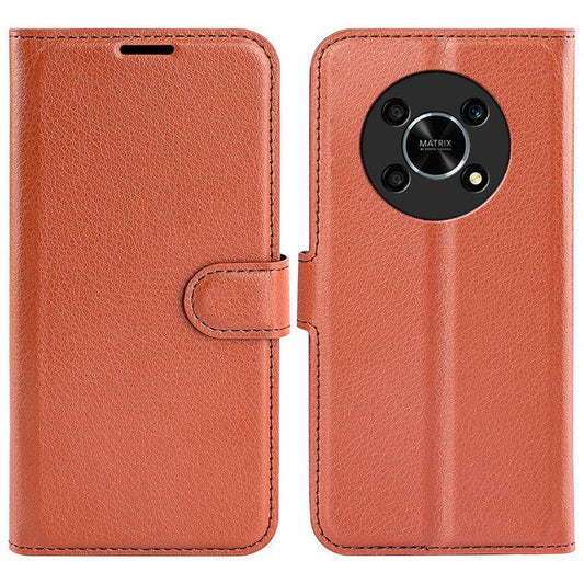 For Honor X30/Magic 4 Lite 5G Litchi Texture Phone Case Foldable Stand PU Leather Wallet Soft Shell Mobile Phone Cover - Brown