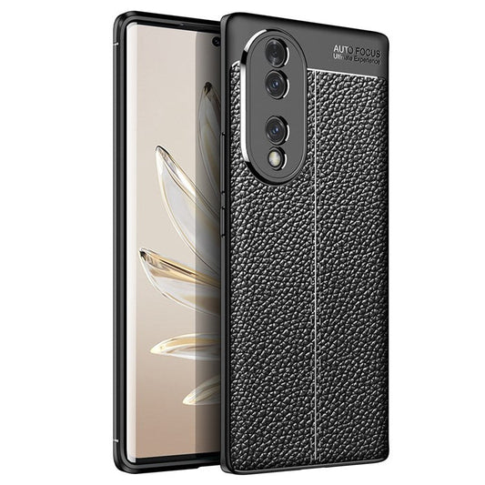 For Honor 70 5G Heat Dissipating Anti-Fingerprint Case Litchi Texture Design Soft TPU Back Cover - Black