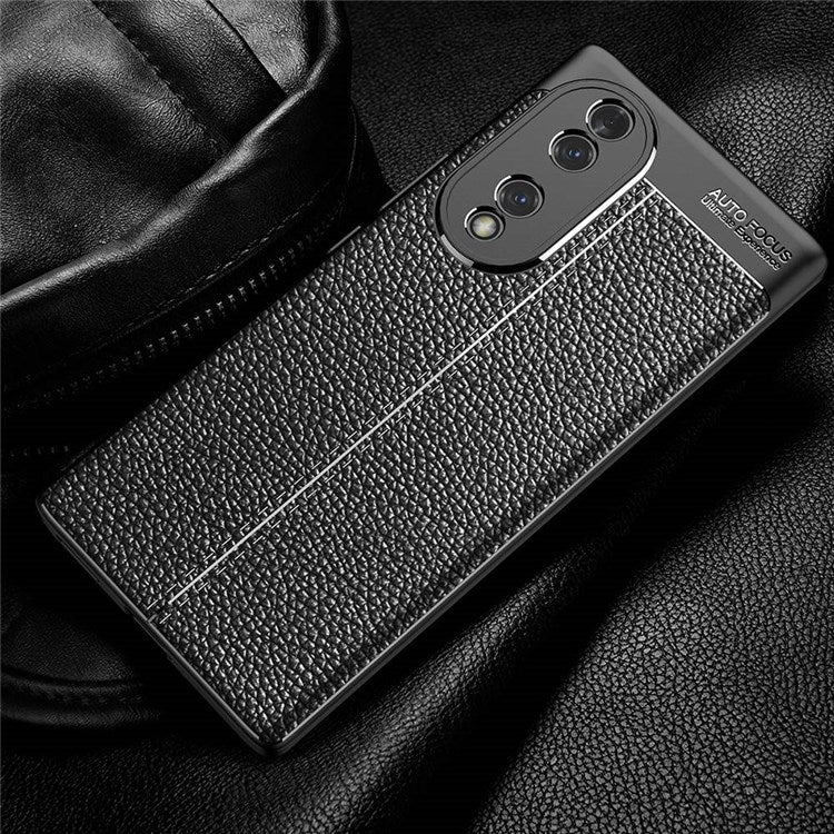 For Honor 70 5G Heat Dissipating Anti-Fingerprint Case Litchi Texture Design Soft TPU Back Cover - Black
