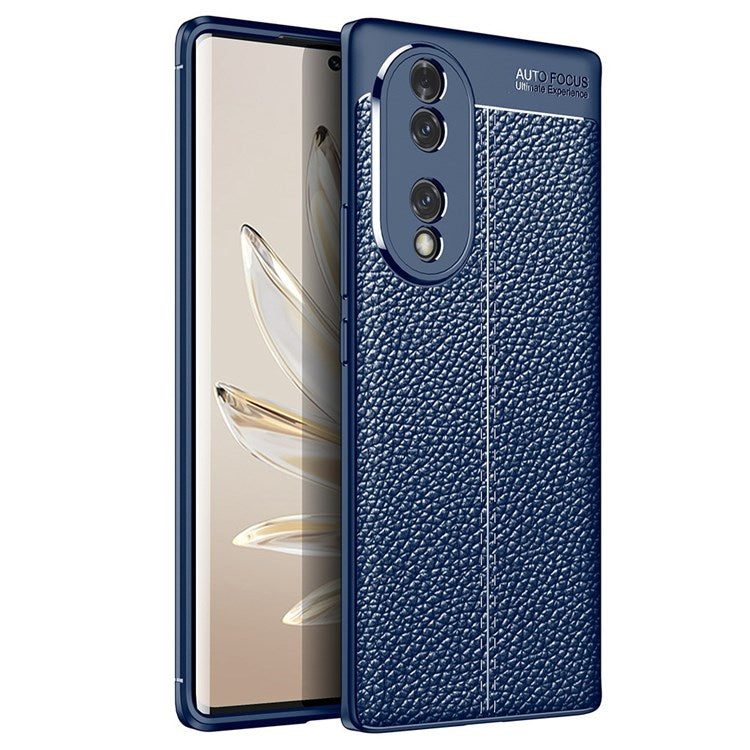 For Honor 70 5G Heat Dissipating Anti-Fingerprint Case Litchi Texture Design Soft TPU Back Cover - Blue