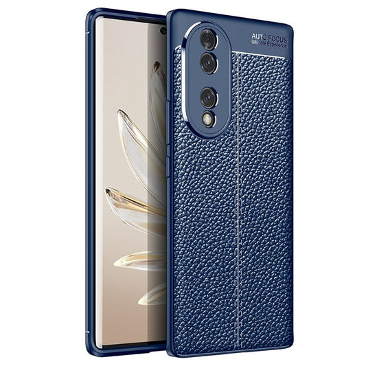 For Honor 70 5G Heat Dissipating Anti-Fingerprint Case Litchi Texture Design Soft TPU Back Cover - Blue