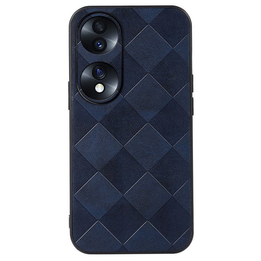 For Honor 70 5G Anti-fall Anti-scratch PU Leather Grid Texture Cell Phone Case Soft TPU Bumper Hard PC Hybrid Protective Shell - Blue