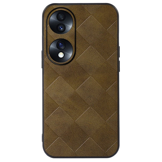 For Honor 70 5G Anti-fall Anti-scratch PU Leather Grid Texture Cell Phone Case Soft TPU Bumper Hard PC Hybrid Protective Shell - Green