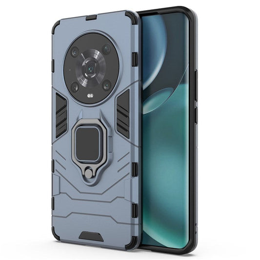 For Honor Magic4 Pro Wear-resistant TPU+PC Phone Case Military Grade Armor Ring Holder Kickstand Back Shell - Blue