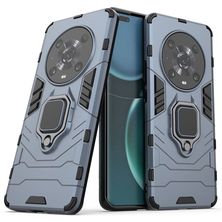 For Honor Magic4 Pro Wear-resistant TPU+PC Phone Case Military Grade Armor Ring Holder Kickstand Back Shell - Blue