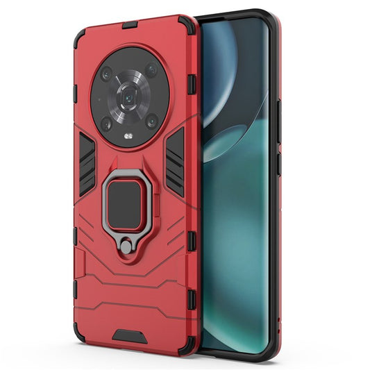 For Honor Magic4 Pro Wear-resistant TPU+PC Phone Case Military Grade Armor Ring Holder Kickstand Back Shell - Red