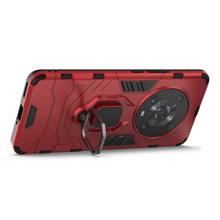 For Honor Magic4 Pro Wear-resistant TPU+PC Phone Case Military Grade Armor Ring Holder Kickstand Back Shell - Red