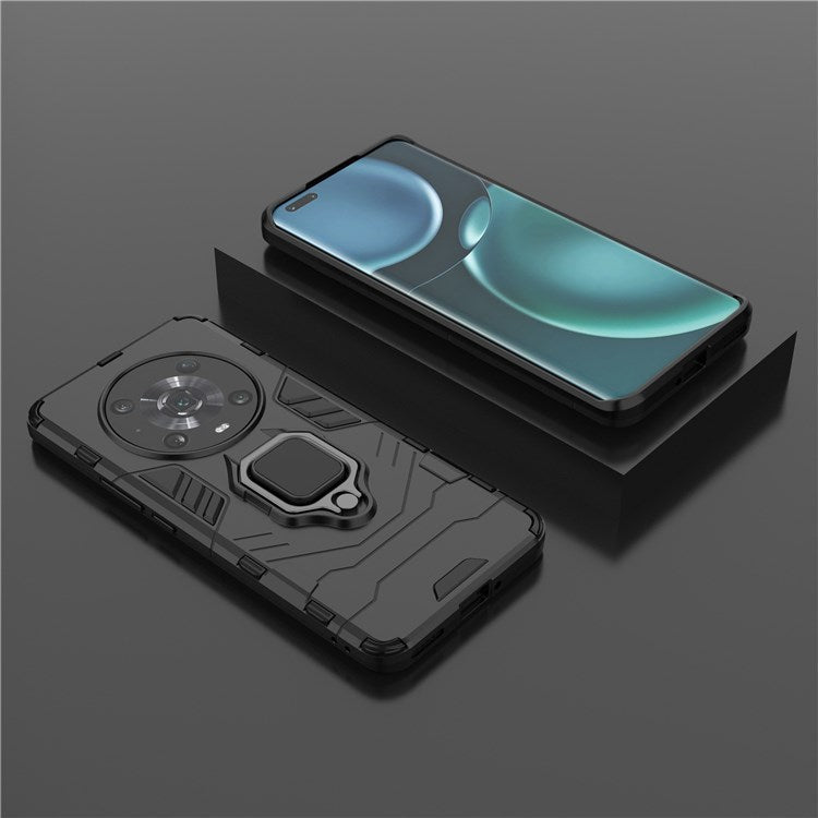 For Honor Magic4 Pro Wear-resistant TPU+PC Phone Case Military Grade Armor Ring Holder Kickstand Back Shell - Black