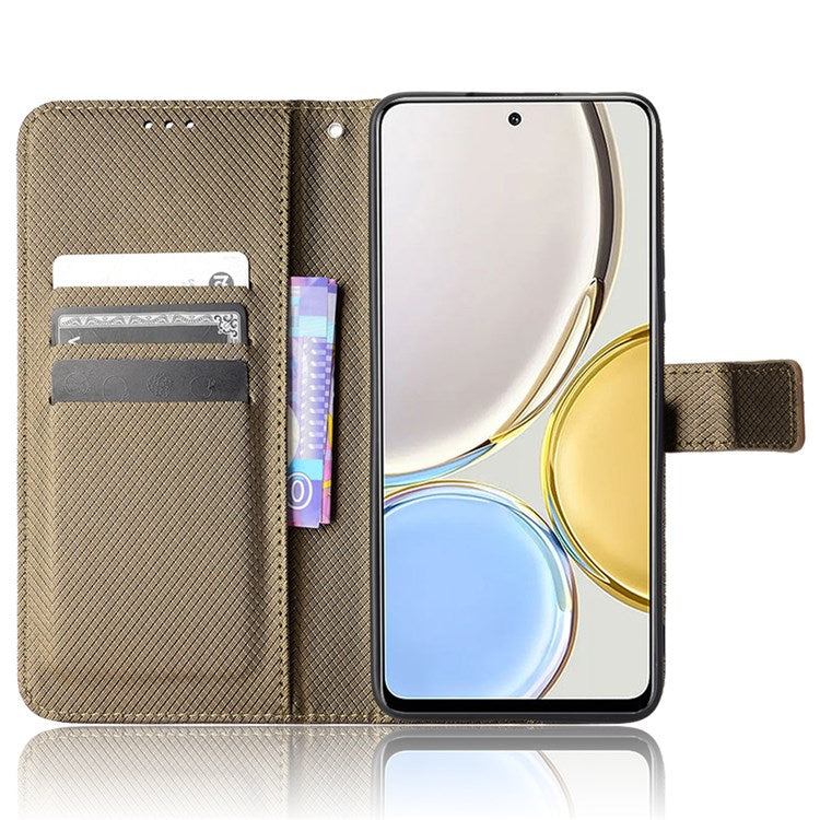 Cell Phone Case for Honor X9 4G/5G/Magic4 Lite 4G/5G/X30 5G Diamond Texture PU Leather+TPU Dual-layer Protection Wallet Phone Cover Case with Strap - Brown