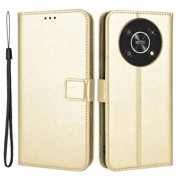 For Honor X9 4G/5G/Magic4 Lite 4G/5G/X30 5G PU Leather Magnetic Case Crazy Horse Texture Inner TPU Anti-Scratch Stand Wallet Cover with Strap - Gold