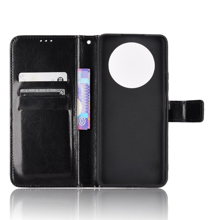 For Honor X9 4G/5G/Magic4 Lite 4G/5G/X30 5G PU Leather Magnetic Case Crazy Horse Texture Inner TPU Anti-Scratch Stand Wallet Cover with Strap - Black