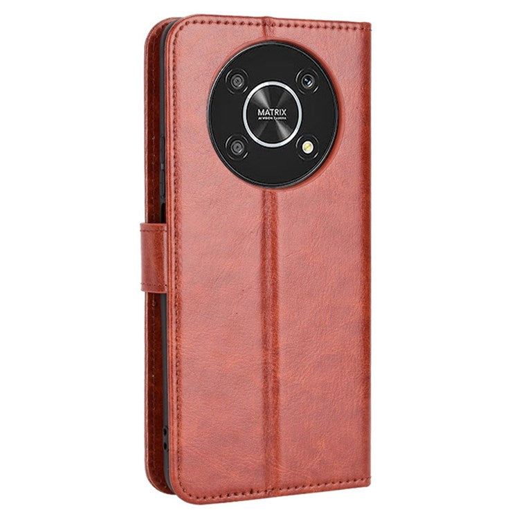 For Honor X9 4G/5G/Magic4 Lite 4G/5G/X30 5G PU Leather Magnetic Case Crazy Horse Texture Inner TPU Anti-Scratch Stand Wallet Cover with Strap - Brown