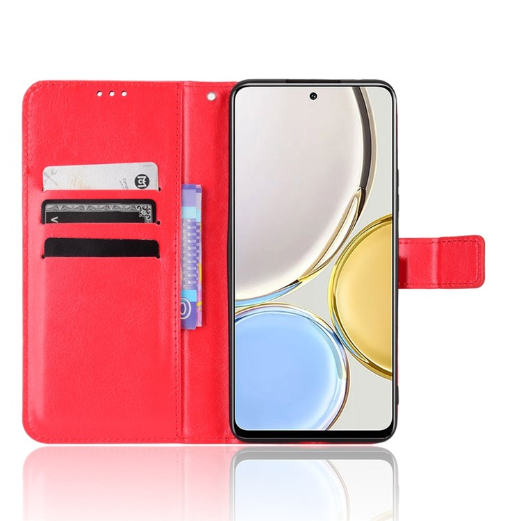 For Honor X9 4G/5G/Magic4 Lite 4G/5G/X30 5G PU Leather Magnetic Case Crazy Horse Texture Inner TPU Anti-Scratch Stand Wallet Cover with Strap - Red