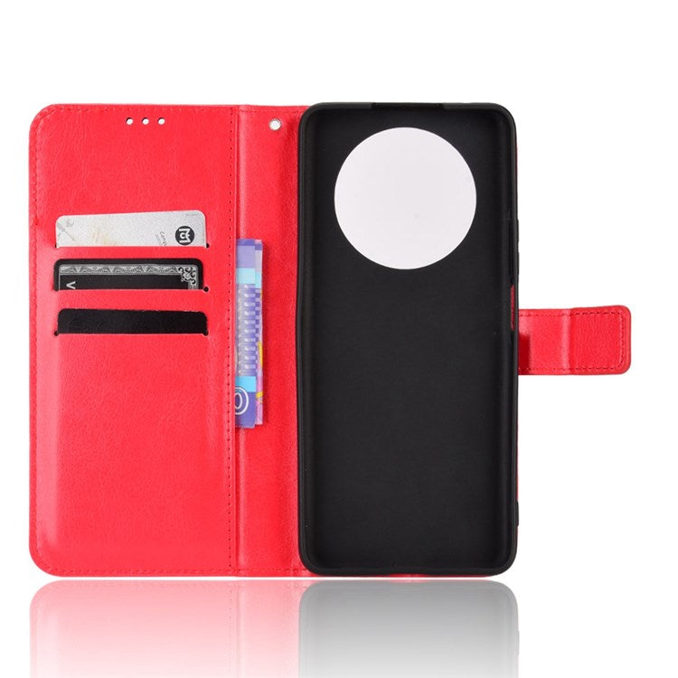 For Honor X9 4G/5G/Magic4 Lite 4G/5G/X30 5G PU Leather Magnetic Case Crazy Horse Texture Inner TPU Anti-Scratch Stand Wallet Cover with Strap - Red