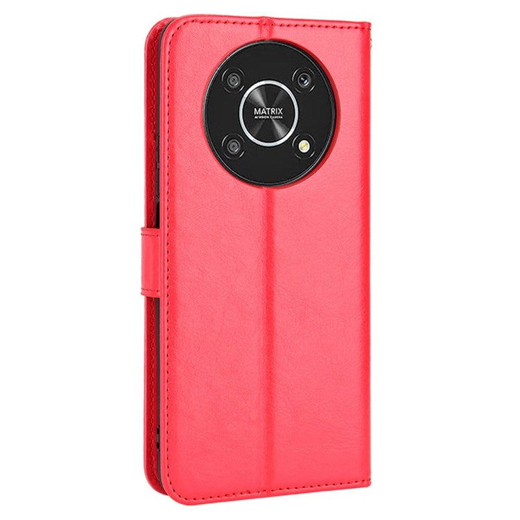 For Honor X9 4G/5G/Magic4 Lite 4G/5G/X30 5G PU Leather Magnetic Case Crazy Horse Texture Inner TPU Anti-Scratch Stand Wallet Cover with Strap - Red