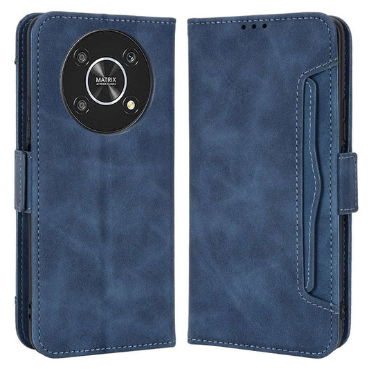 For Honor X9 4G/5G/Magic4 Lite 4G/5G/X30 5G PU Leather Flip Stand Case Magnetic Closure Multi-Card Slot Holder Wallet Cover - Blue