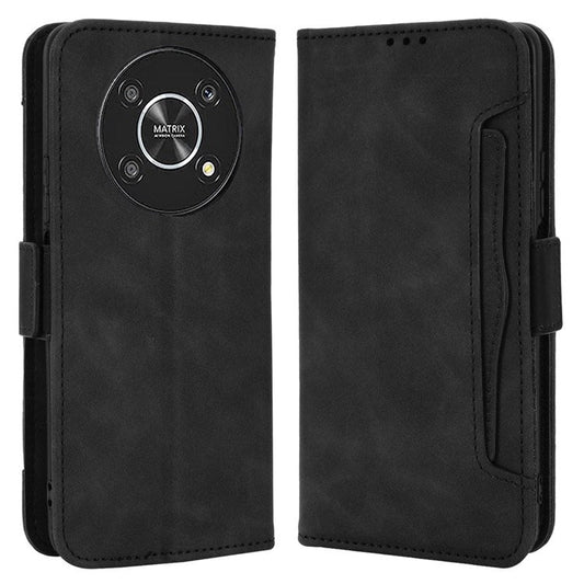 For Honor X9 4G/5G/Magic4 Lite 4G/5G/X30 5G PU Leather Flip Stand Case Magnetic Closure Multi-Card Slot Holder Wallet Cover - Black