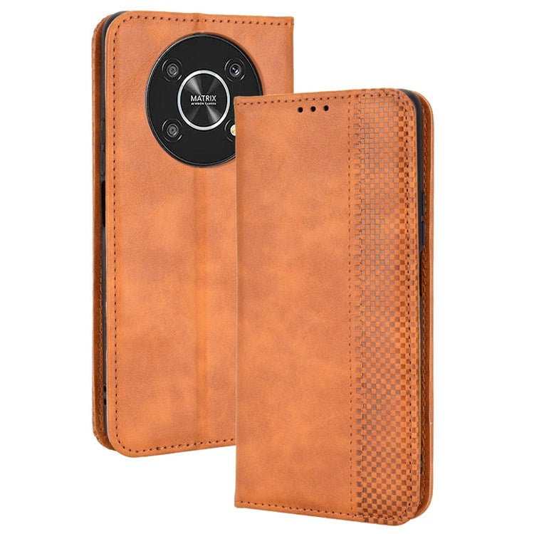 For Honor X9 4G/5G/Magic4 Lite 4G/5G/X30 5G Retro Series Wallet Case PU Leather Magnetic Auto Closing Stand Flip Folio Phone Cover - Brown