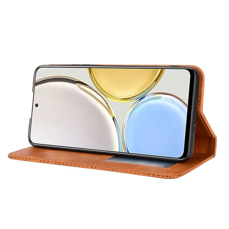 For Honor X9 4G/5G/Magic4 Lite 4G/5G/X30 5G Retro Series Wallet Case PU Leather Magnetic Auto Closing Stand Flip Folio Phone Cover - Brown