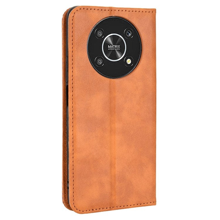 For Honor X9 4G/5G/Magic4 Lite 4G/5G/X30 5G Retro Series Wallet Case PU Leather Magnetic Auto Closing Stand Flip Folio Phone Cover - Brown