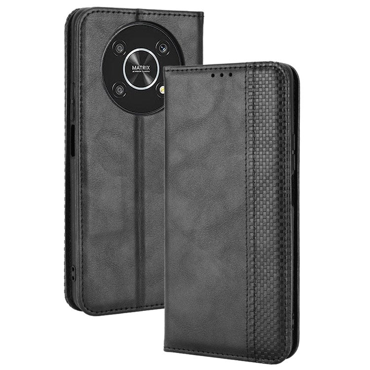 For Honor X9 4G/5G/Magic4 Lite 4G/5G/X30 5G Retro Series Wallet Case PU Leather Magnetic Auto Closing Stand Flip Folio Phone Cover - Black