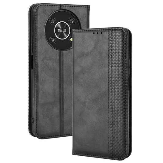 For Honor X9 4G/5G/Magic4 Lite 4G/5G/X30 5G Retro Series Wallet Case PU Leather Magnetic Auto Closing Stand Flip Folio Phone Cover - Black