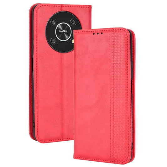 For Honor X9 4G/5G/Magic4 Lite 4G/5G/X30 5G Retro Series Wallet Case PU Leather Magnetic Auto Closing Stand Flip Folio Phone Cover - Red