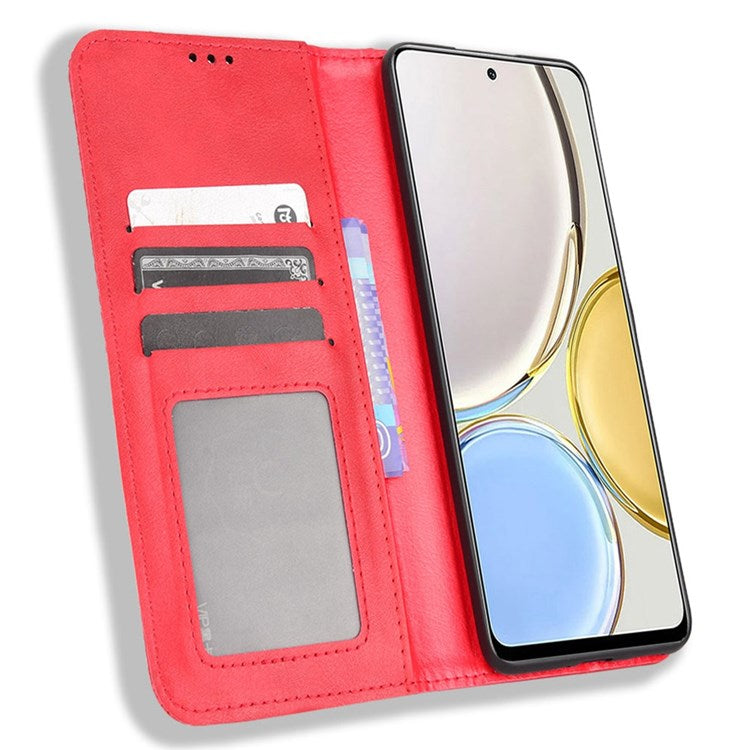 For Honor X9 4G/5G/Magic4 Lite 4G/5G/X30 5G Retro Series Wallet Case PU Leather Magnetic Auto Closing Stand Flip Folio Phone Cover - Red