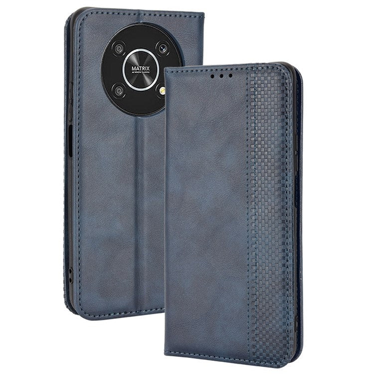 For Honor X9 4G/5G/Magic4 Lite 4G/5G/X30 5G Retro Series Wallet Case PU Leather Magnetic Auto Closing Stand Flip Folio Phone Cover - Blue