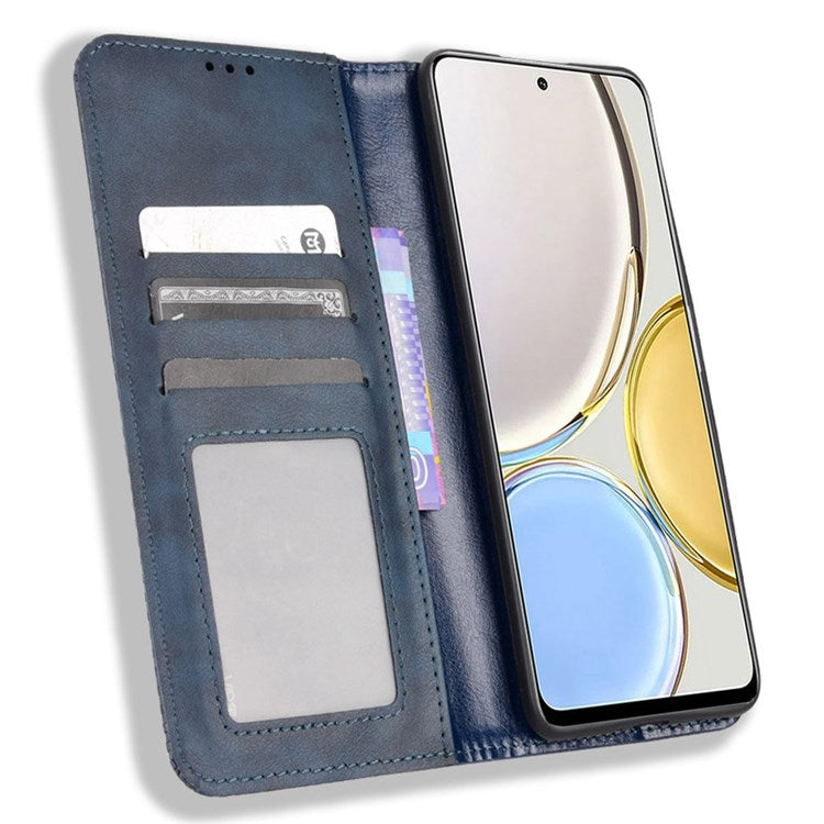 For Honor X9 4G/5G/Magic4 Lite 4G/5G/X30 5G Retro Series Wallet Case PU Leather Magnetic Auto Closing Stand Flip Folio Phone Cover - Blue