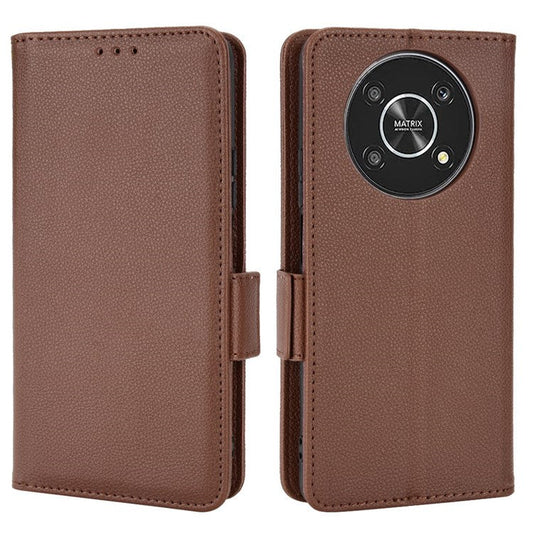 For Honor Magic4 Lite 4G/5G/X9 4G/5G/X30 5G Stand Wallet Style Flip Magnetic Litchi Texture Case Leather Phone Protector - Brown