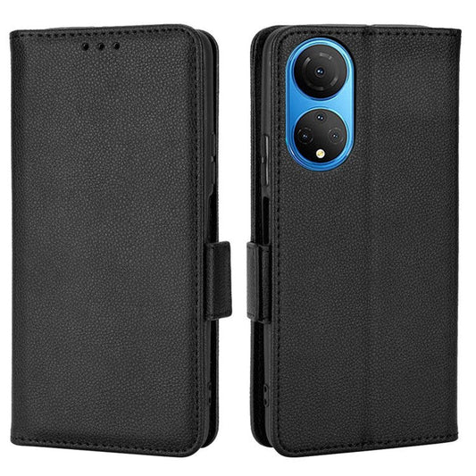 For Honor X7 Litchi Texture Magnetic Closure Wear-resistant Drop-proof Case Leather Stand Wallet Style Cell Phone Shell - Black