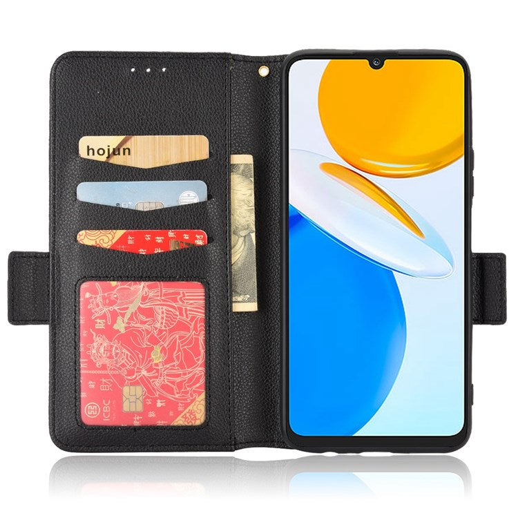 For Honor X7 Litchi Texture Magnetic Closure Wear-resistant Drop-proof Case Leather Stand Wallet Style Cell Phone Shell - Black