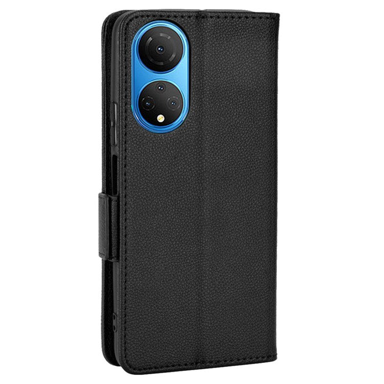 For Honor X7 Litchi Texture Magnetic Closure Wear-resistant Drop-proof Case Leather Stand Wallet Style Cell Phone Shell - Black