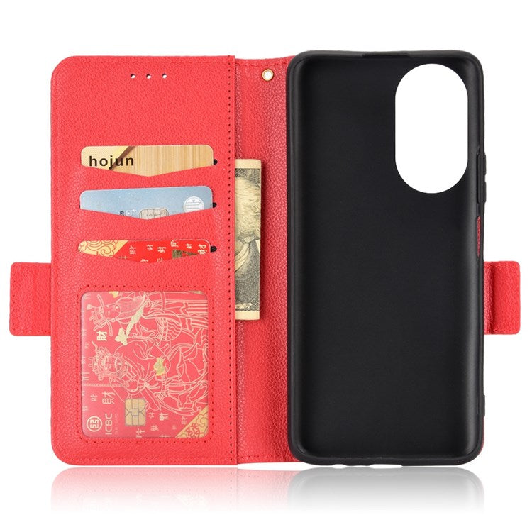For Honor X7 Litchi Texture Magnetic Closure Wear-resistant Drop-proof Case Leather Stand Wallet Style Cell Phone Shell - Red