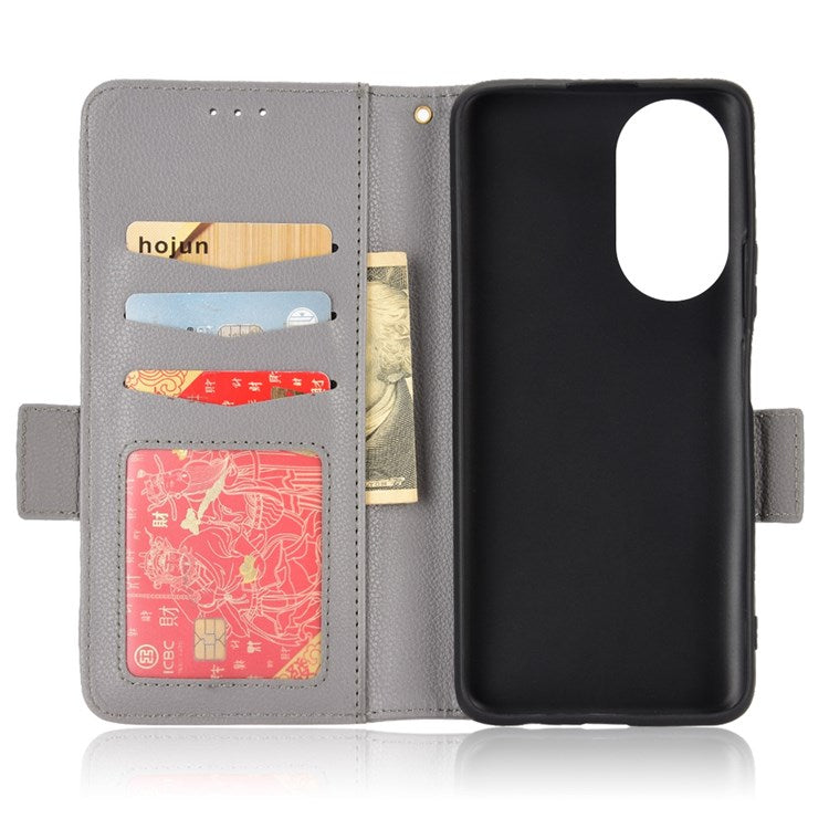 For Honor X7 Litchi Texture Magnetic Closure Wear-resistant Drop-proof Case Leather Stand Wallet Style Cell Phone Shell - Grey