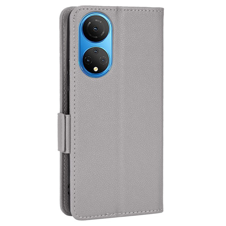 For Honor X7 Litchi Texture Magnetic Closure Wear-resistant Drop-proof Case Leather Stand Wallet Style Cell Phone Shell - Grey