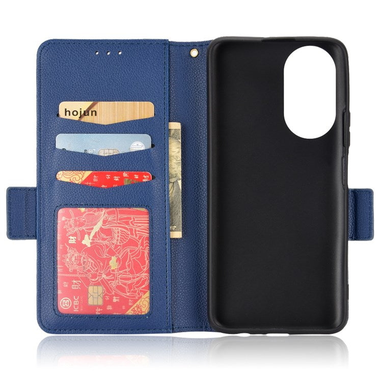 For Honor X7 Litchi Texture Magnetic Closure Wear-resistant Drop-proof Case Leather Stand Wallet Style Cell Phone Shell - Dark Blue