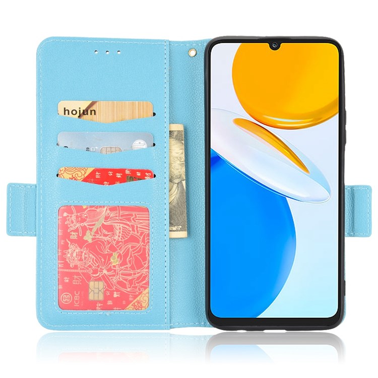 For Honor X7 Litchi Texture Magnetic Closure Wear-resistant Drop-proof Case Leather Stand Wallet Style Cell Phone Shell - Baby Blue