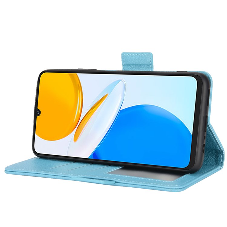 For Honor X7 Litchi Texture Magnetic Closure Wear-resistant Drop-proof Case Leather Stand Wallet Style Cell Phone Shell - Baby Blue