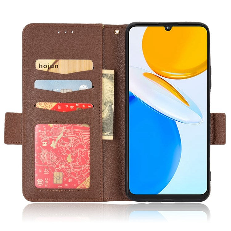 For Honor X7 Litchi Texture Magnetic Closure Wear-resistant Drop-proof Case Leather Stand Wallet Style Cell Phone Shell - Brown