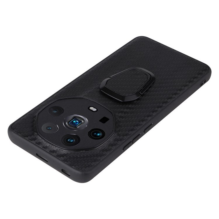 Ring Kickstand Phone Case for Honor Magic4 Ultimate, PU Leather Coated TPU + PC Cover with Car Mount Metal Sheet - Carbon Fiber Texture