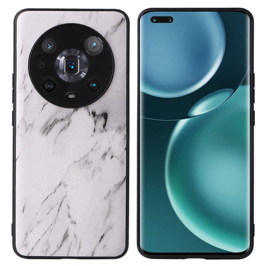 For Honor Magic4 Pro Anti-scratch Phone Case Textured PU Leather Coated TPU +PC Hybrid Protective Cover - Marble Texture